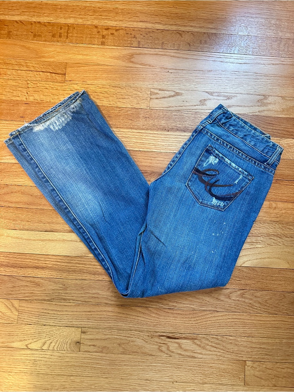 Vintage 2008 Express Stella Bootleg Jeans 8 Long Distressed Low Rise Y2K